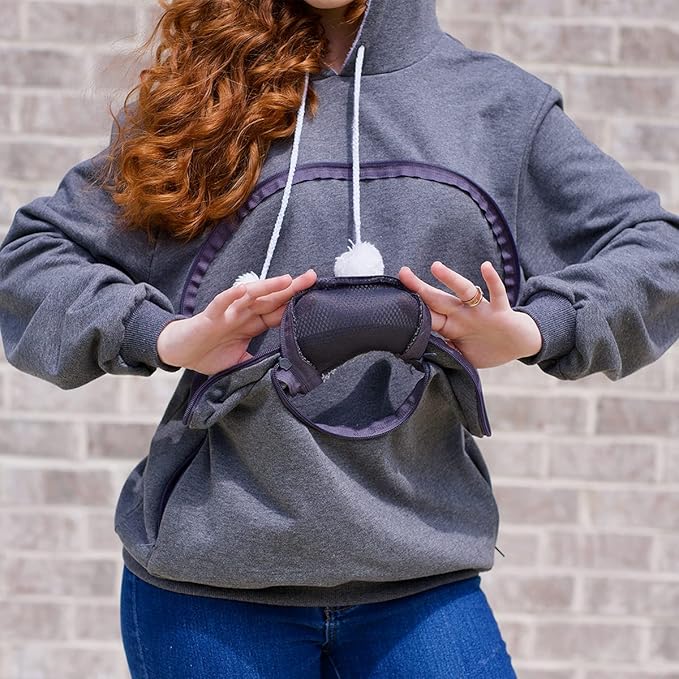ALYC Pet Carrier Hoodie Cat Dog Pouch Holder Sweatshirt Large Pocket Pullover Shirt with Cat Ear for Women