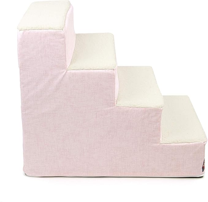 Majestic Pet 4 Step Portable Dog Stairs for Small Dogs to get on Bed Supports 250 lbs or Less – Dog Steps for High Bed with Machine Washable Cover –Pet Stairs for Cats Jackson Heathered Soft Blush