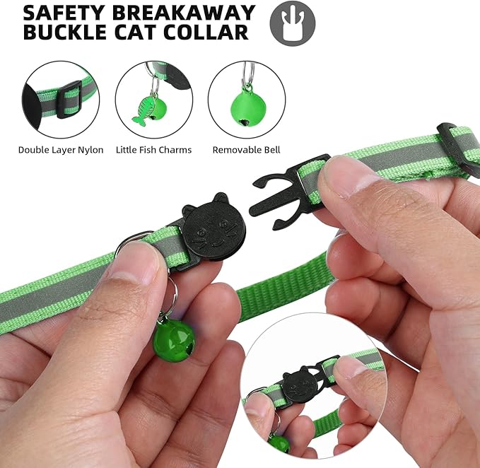 Airtag Cat Collar, Air tag Cat Collar with Bell and Safety Buckle in 3/8" Width, Reflective Collar with Waterproof Airtag Holder Compatible with Apple Airtag for Cat Dog Kitten Puppy (Green)