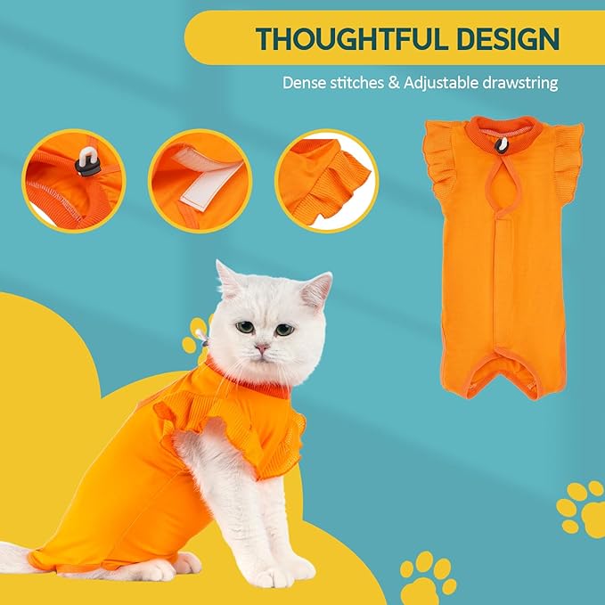Avont Cat Recovery Suit - Post-Surgery Onesie for Cats, Alternative to Cone of Shame, Protective Spay Suit for Female Kitten, Ideal for Healing and Skin Conditions -Orange(M)