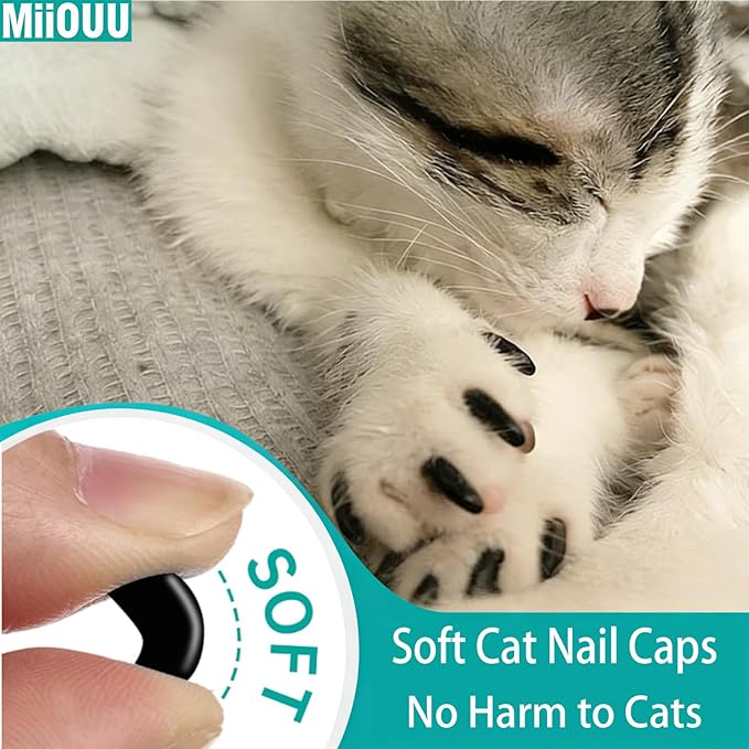 100 pcs Cat Nail Caps | Cat Claw Covers with Adhesives and Applicators | Black (S)