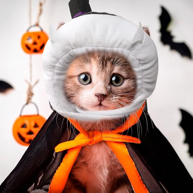 Cat Halloween Costumes Halloween Ghost Hat for Dogs Cats Adjustable Cute White Ghost Cap with Hat Festival Pet Head Dress Up Accessories for Halloween Puppy Kitten Cosplay Costume Gifts