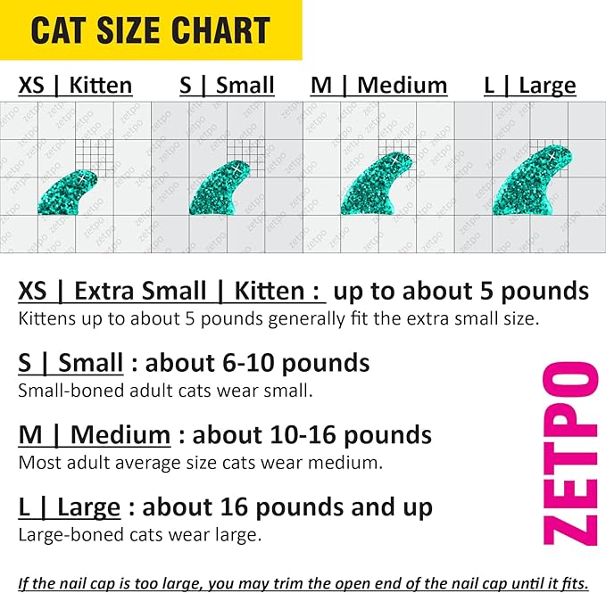 zetpo Glitter Cat Nail Caps | Cat Claw Covers | with Adhesives and Applicators (16x Glitter | 160 pcs, M)