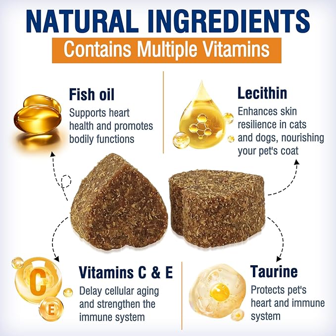Cat Skin and Coat Healthy Chews, 500 Chews, Crunchy Treats with Vitamin E, Omega 3, Moisturizes Skin & Promotes Shiny Hair, Reduces Shedding for Cats, Cat Supplements - Chicken