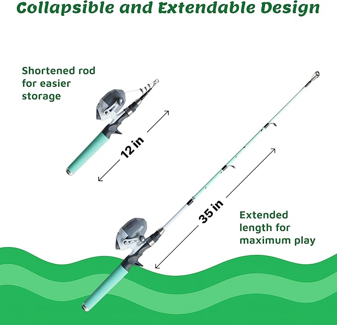Meowy Cat Wand Toy – Cat Fishing Pole Toy with Reel The Cat Fish Fishing Rod, Telescopic Fiberglass Interactive Teaser Wand for Indoor Cats with Catnip Dental Mesh Attachments