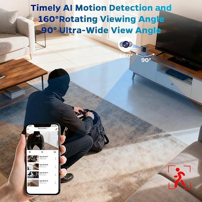 Smart Security Camera - 1080P Indoor Cameras for Home Security - Pet/Dog Camera with Motion Tracking - 15W Fast Phone Charger - Digital Clock (Ink Black)