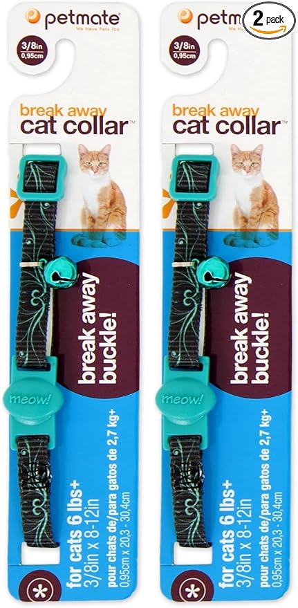 Petmate Cat Swirls Collar, Teal, 8-12" (Pack of 2)