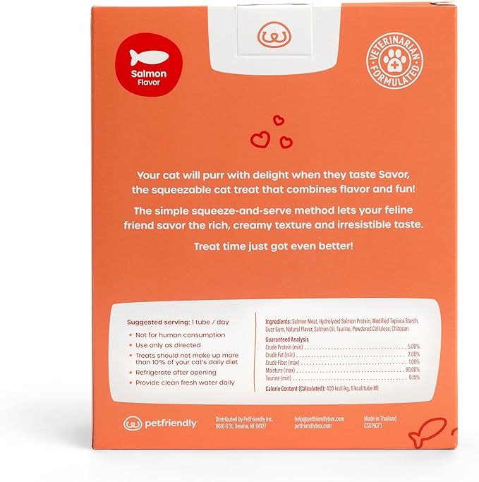 PetFriendly Lickable Cat Treat Kit, Squeeze Treat, 1 Box of 30 Squeezable Cat Tubes, 0.5 oz Per Tube (Salmon)