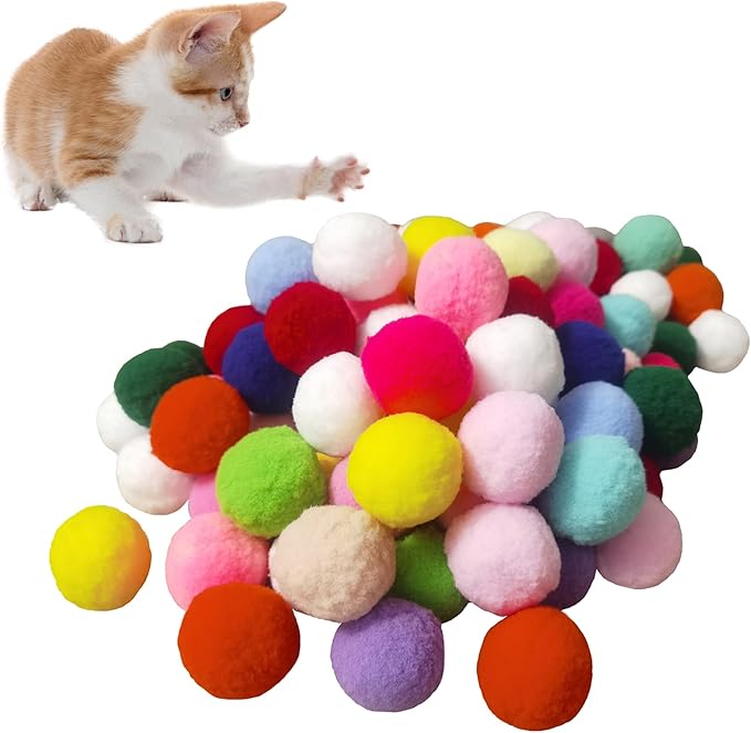 Soft Pom Pom Cat Toys - Plush Interactive Balls for Kittens & Indoor Cats, DIY Craft Decorations - Multi-Purpose Play, Training & Sensory Enrichment (1.6inches 55pcs)