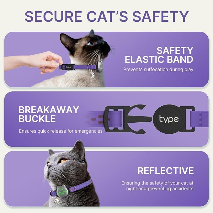 Waterproof Airtag 2nd & 1st Cat Collar, Breakaway Cat Airtag Collar with Luminous & Reflective Pattern Strap, Lightweight Kitten Collars for Apple Air tag, Hidden Holder - Cats, Kittens