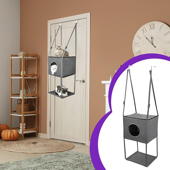 Door Cat Hammock Indoor - Foldable 16x13 Inch Mesh Bed, Breathable Perch, Removable Seasonal Adjustable | Stable Construction Climber for, Doors, Apartment, Home, Small Pets, Pet Furniture