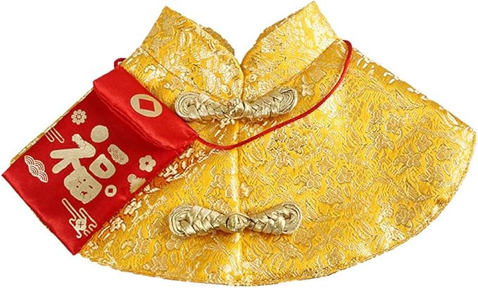 Cat Clothes,New Year's Cloak Dog Clothes Red Pet Cheongsam Cloak Clothes for Cats Small Dogs Puppy(Gold,S)