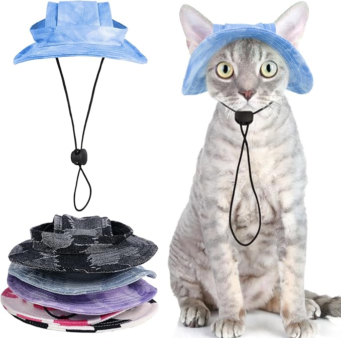 QBLEEV Cat Hats for Cats Only, Sphynx Hat with Ear Hole, Hairless Cat Cowboy Hats for Birthday Party Halloween, Kitten Headwear Sun Sombrero Caps, Chihuahua Sunscreen Baseball Outdoor Climbing Cap