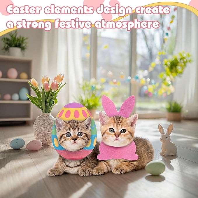 Shinylin 2 Pcs Easter Cat Hats Adjustable Dog Cat Pet Costume Bunny Egg Shaped Hat for Pets and Small Dogs Kitten Puppy Easter Party Costume Accessory Headwear with Festival Elements