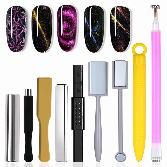 WOKOTO 9Pcs Cat Eye Magnet For Nails Uv Gel Nail Magnets For Gel Polish Magnet Pens Sticks Gradient Designs Tools Nail Art Magnets Pens For Women Nails Magnetic Stick Wands Nail Polish Magnet