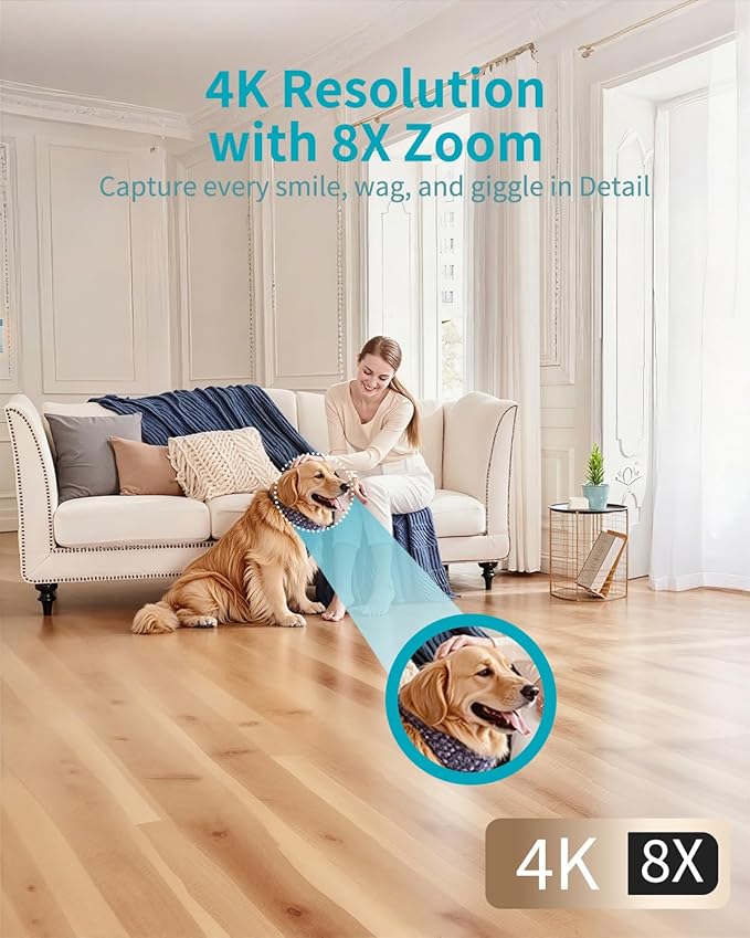 VIMTAG 4K UHD Pan/Tilt Cameras for Home Security, Wired Indoor Camera for Pet/Dog/Cat/Baby/Nanny with Phone App, Motion Tracking, Night Vision, 2-Way Audio, AI Detection, 5G/2.4G WiFi, Works w/Alexa