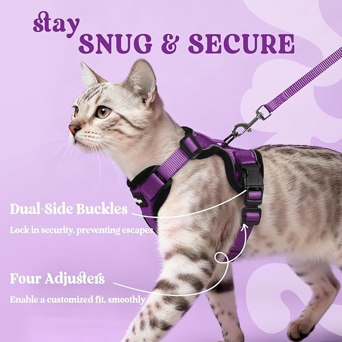 rabbitgoo Cat Harness and Leash for Walking, Escape Proof Soft Adjustable Vest Harnesses for Cats, Easy Control Breathable Reflective Strips Jacket, Purple, M