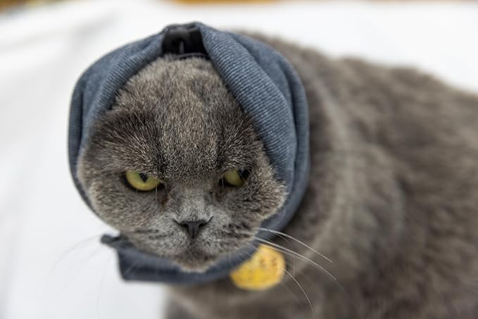 Cat Snood Ear Protector,Cat Ear Wrap Cats Anxiety Relief, Noise Canceling for Fireworks Grey S