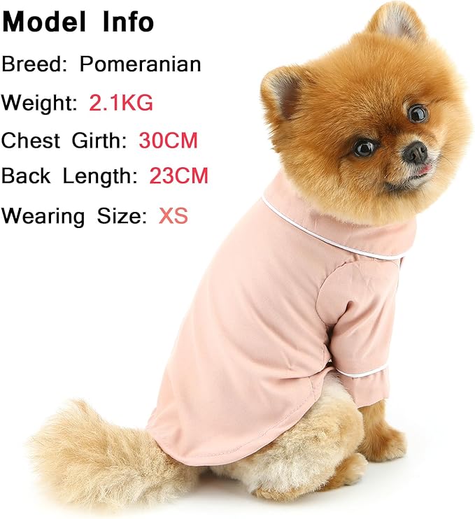 SMALLLEE_LUCKY_STORE Dog Pajamas for Small Medium Dogs Cats Soft Pet Sleepwear Shirts Comfortable Lapel Pjs Loungewear Clothes Bulldog Chihuahua Yorkie Two-Legged Outfit, Pink, 5XL