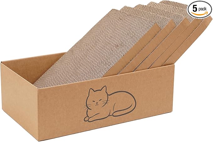 Multi-Use Cat Scratcher, 17.5" Large Cat Scratcher Pad 5 Pcs with Box, Eco-Friendly Reversible Cardboard Cat Scratcher Lounge for Indoor Cats and Kittens, Post and Furniture Protector