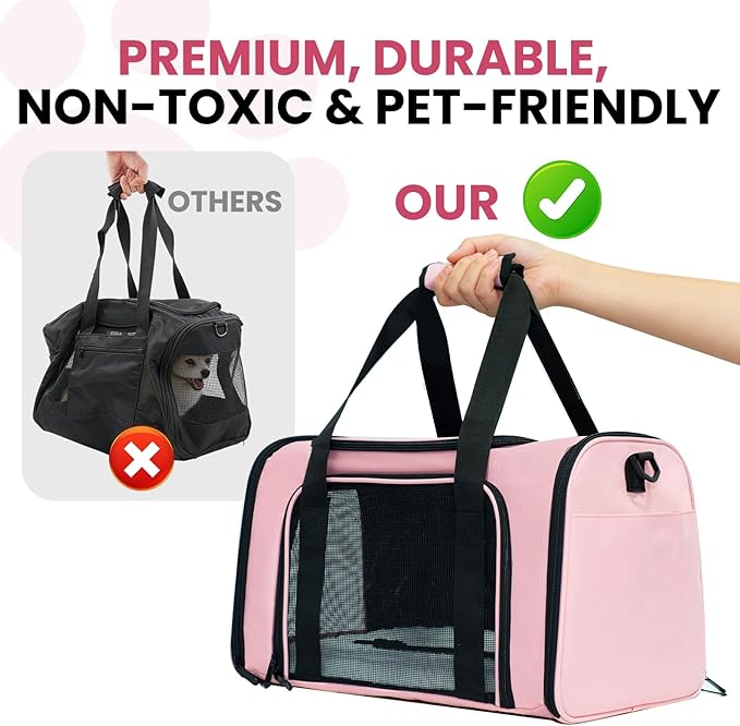Soft-Sided Cat Carrier Expandable Pet Carrier Airline Approved Mesh Travel Carrier Up to 15lbs for Cats Small Dogs Collapsible Escape-Proof with Shoulder Strap (18x11x11 Pink)