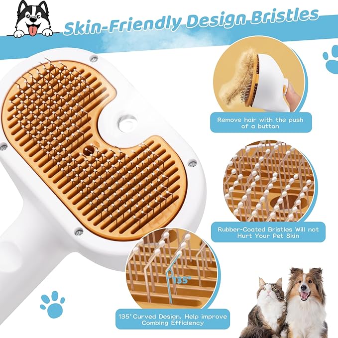 Pet Steam Brush Dog Cat 2026 New Grooming Comb for Shedding, Floating Hair, Smooth & Detangling, Gentle Cool Mist Softens Hair Reduces Static Helps Pets Who Dislike Bathing,Includes Waterless Shampoo