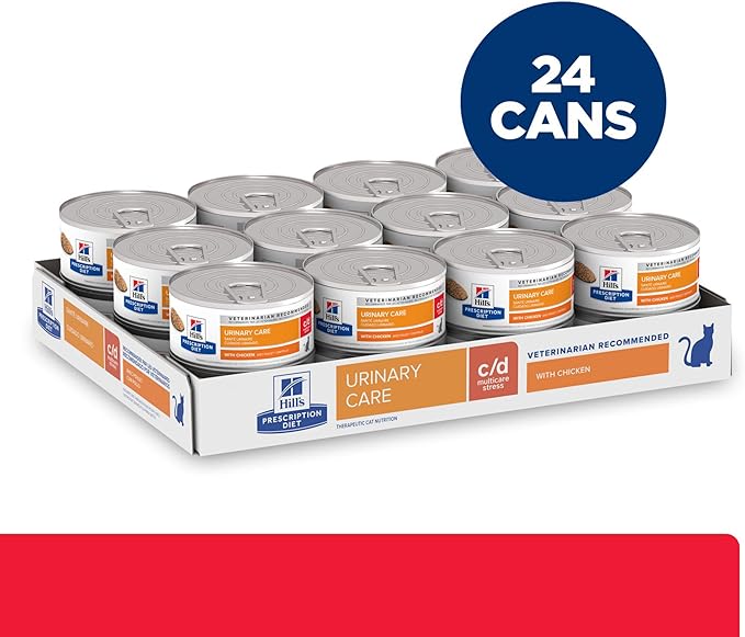 Hill's Prescription Diet c/d Multicare Stress Urinary Care Wet Cat Food, Chicken, 5.5 oz. Cans, 24-Pack