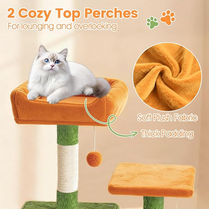 Tangkula 66 Inch Tall Cat Tree, Multi-Level Cat Tower with Sisal Scratching Posts, 2 Condos, Plush Perch, Hammock, Basket, Dangling Toys, Cat Climbing Furniture for Indoor Cats (Green+Orange)