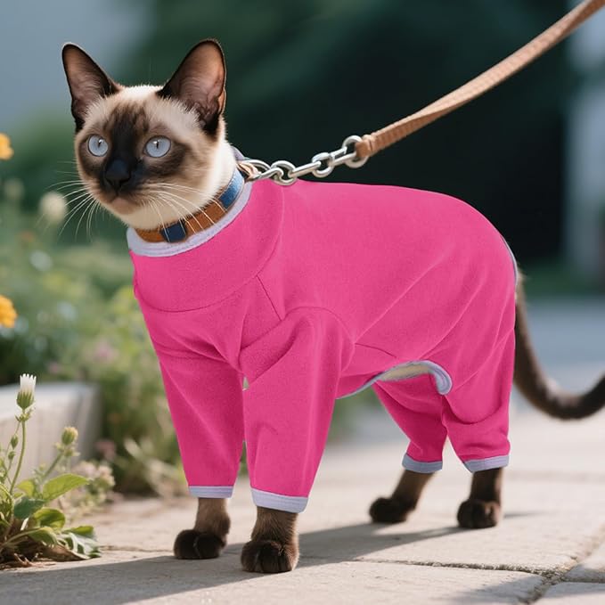 DENTRUN Cat Clothes for Hair Control with Hair Sticky Fabric - Soft Recovery Suit & Breathable Lint-Resistant Cat Sweater for Cats Only, Kitten Onesie Pajamas, XXL, Bright Pink