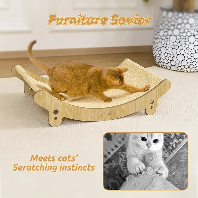 Sisal Cat Scratcher Bed - 27.6 inch Cat Scratchers for Indoor Cats Hammock for Scratching Pad Natural Sisal Cat Scratch Post Durable for Large Cats Scratcher Lounge, Wooden Cat Furniture(Large)