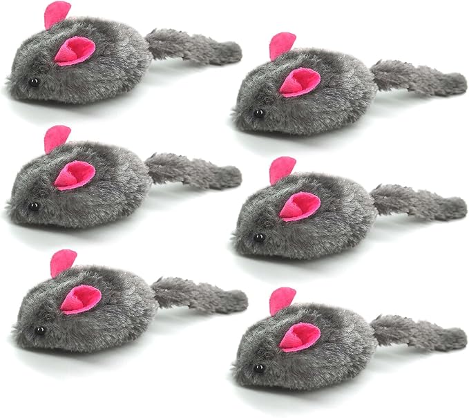 SunGrow Squeaky Plush Mice for Cats, 6 Tug Squeaker Chews for Kittens' Interactive Fun, Hide and Seek Activity, Soft Stuffed Fetch for Ferrets
