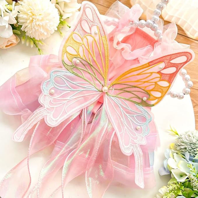 Dog Cute Rainbow Butterfly Dresses Cat Princess Dresses Pet Wedding Dresses Suitable for Corgis Teddy Dogs French Bulldog (Ribbon Butterfly Skirt,S)