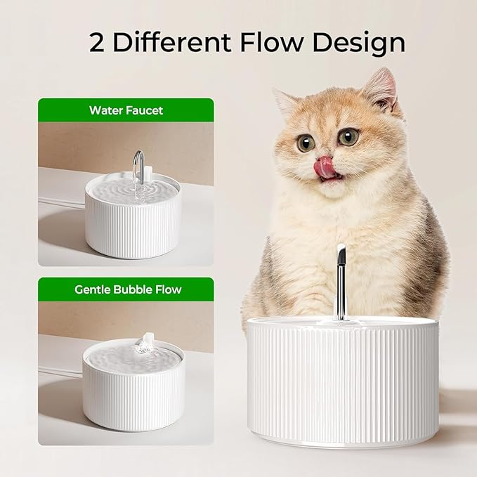 Voluas Ceramic Cat Water Fountain: 2.2L/74oz Cat Fountains for Drinking, Automatic Pet Water Dispenser with Ultra-Quiet Pump and Replacement Filter, Kitty Watering Supplies Indoor Easy Clean 1 Filter