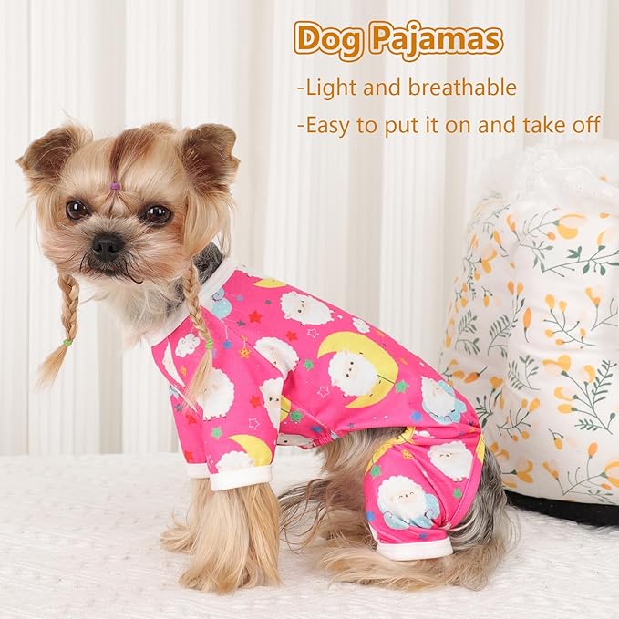 Dog Pajamas Small Sized Boy Girl, Cotton Stretchable Pet Clothes Jammies Puppy Outfits for Dogs Female Male, Spring Summer Doggie Doggy Pjs (Pink Moon, M)
