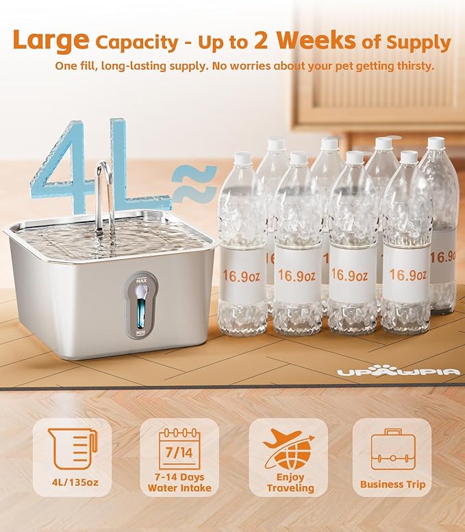 4L Large Cat Water Fountain for Multiple Cats Pet Water Fountain for Drinking Watering Supplies Pets Dog Small Animal Automatic Cat Water Dispenser for Cats Quiet Indoor