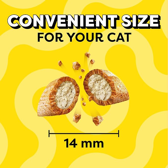 Temptations Jumbo Stuffed Cat Treats, Crunchy and Soft Cat Treats, Savory Salmon Flavor, 2.5 oz. Pouch (Pack of 12)