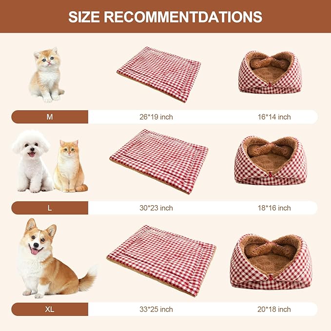 Jiupety Cat Bed for Indoor Self Warming Cat Bed Mat Ultra-Soft Plaid Dog Beds Machine Washable Pet Bed,Multifunction Folding Pet Blanket for Small Dogs and Cats Red,30X23In