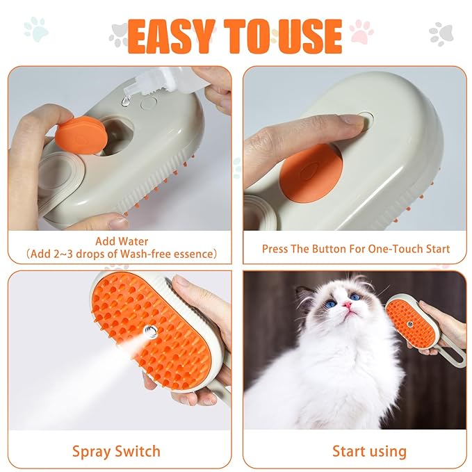 Cat Steam Brush, 4-in-1 Steam Brush For Cats, Electric Misting & Massage Tool For Cat Shedding Control, Gentle Grooming Cleaner, All-in-1 Pet Care Solution (Khaki)