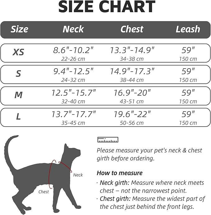 Escape-Proof Cat Harness and Leash Set - Adjustable and Comfortable - Ideal for Walking Cat Outdoors - Fits Small Dogs, Kittens, Medium, and Large Cats (Blue, L)