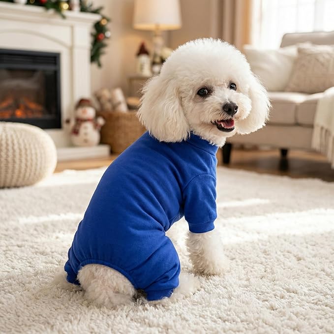 Velvet Dog Pajamas Stretchy Pet Clothes Puppy Jumpsuit Solid Color Cat Clothes for Small Pet Dog and Cat (Dark Blue, Small)