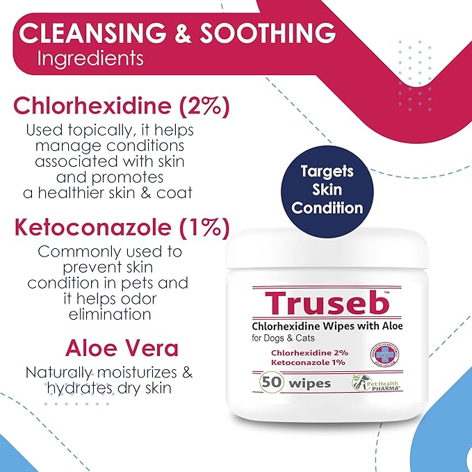 Pet Wipes with Chlorhexidianes Wipes for Dogs & Cats - Chlorhexidianes Wipes for Dogs, Cats and Horses (Made in U.S.A) 100ct (Ketoconazole & Chlorhexidine Wipes, 100 Count)