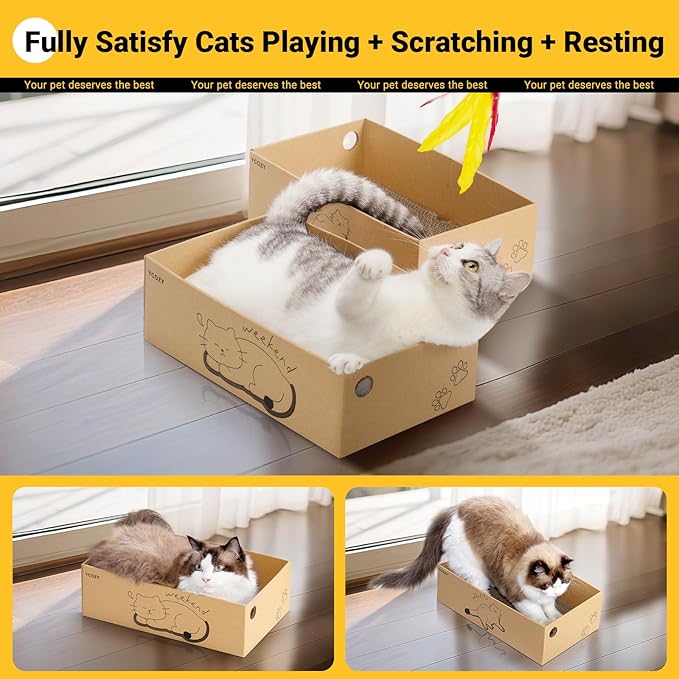 Ycozy Cat Scratcher with 2 Boxes, 6 PCS Replacement Reversible Cat Scratching Board for Cat Paws, Large Cat Scratcher Cardboard Corrugated for Indoor Cats