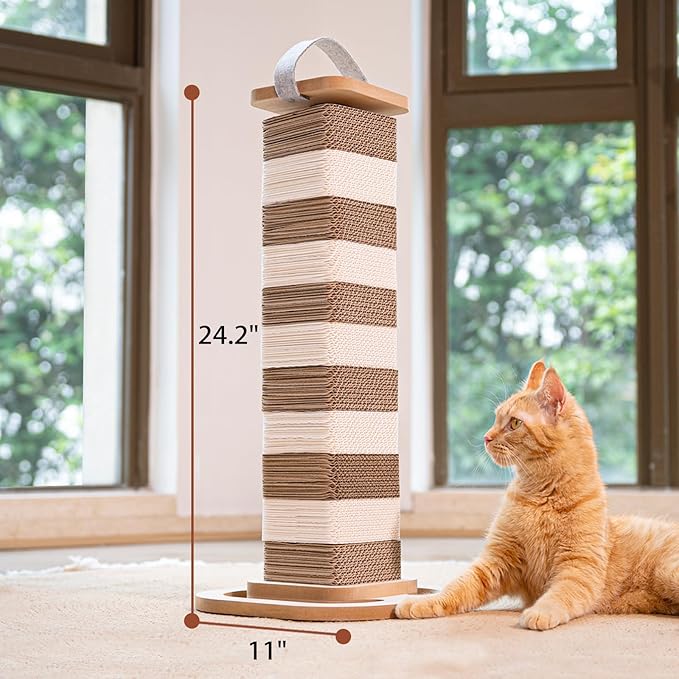 CHEERHOME PETS Cardboard Cat Scratching Post 24.2 Inch, Cat Scratcher for Indoor Cats Scratch Board for Kittens or Smaller Cats