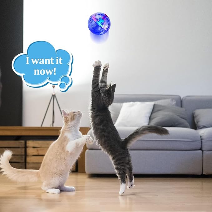 Sratte 2 Pcs Ghost Hunting Cat Ball Activated Cat Toy Motion LED Light Pet Balls Motion Dog Interactive Pet Toys Glowing Mini Running Exercise Supplies for Animals Activity (Clear)