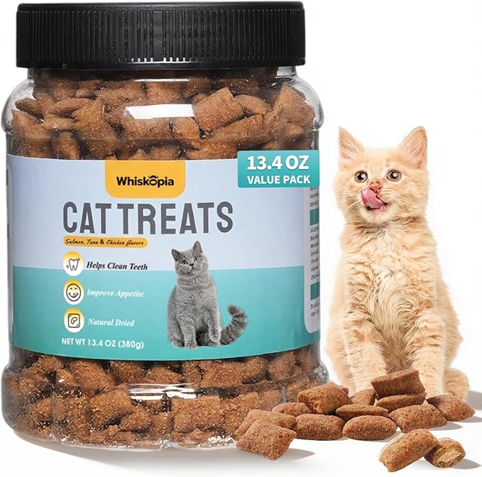 13.4 OZ Crunchy Cat Treats for Indoor Cats Classic Crunchy and Soft Kitten Snack with Real Chicken Training Biscuits for Teeth Cleaning Feline Snacks Tasty Mixed Flavor