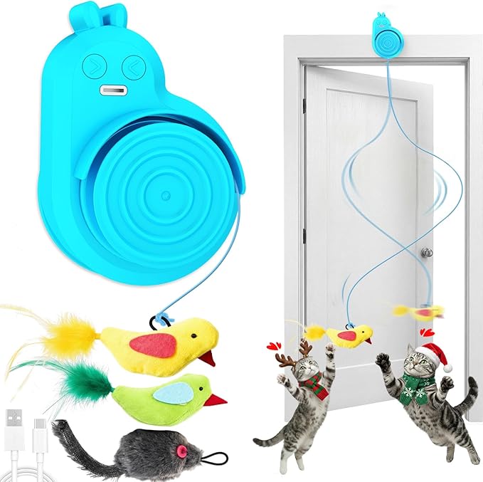 Interactive Cat Toys for Indoor Cats - Automatic Flying Bird Feather & Mouse Wand Enrichment Toy, Hands-Free or Handheld USB-Rechargeable Safe Play Chase Exercise for Bored Kittens and Adult Cats