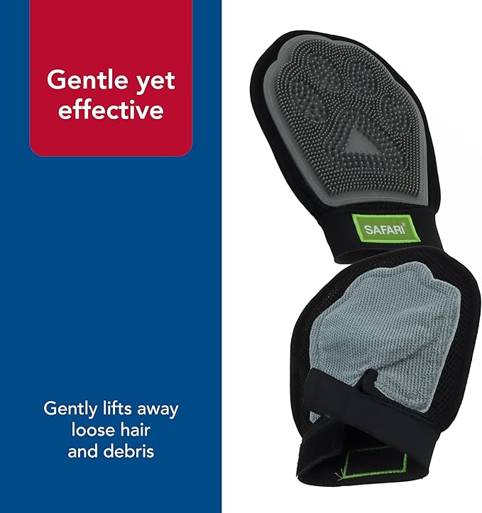 Coastal Pet Safari Grooming Mitt - Gentle Alternative to Pet Brushes for Wet & Dry Grooming - Mitt with Rubber Tips to Trap Hair & Fur - Black & Gray, One Size