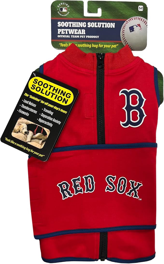 MLB Boston RED SOX Dog Anxiety Shirt Calming Soothing Vest, for Dogs & Cats with Anxiety, Fears, Fireworks, Loud Noises, Dark, Lonely Keeps Dogs Calm & Feeling Safe, Relaxing Jacket, Large