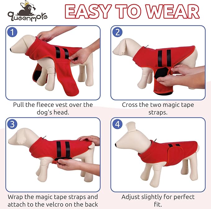 Queenmore Soft Fleece Dog Jacket, Warm Winter Dog Clothes with Leash Hole, Dachshund Sweater for Small Dogs Cats Boy or Girl (Red, S)