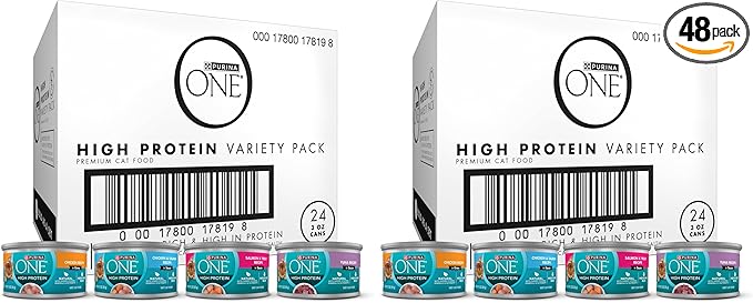 Purina ONE Natural,High Protein Cat Food Variety Pack,Chicken,Tuna,Salmon and Trout Recipes - 3 oz. Cans,(Pack of 48)